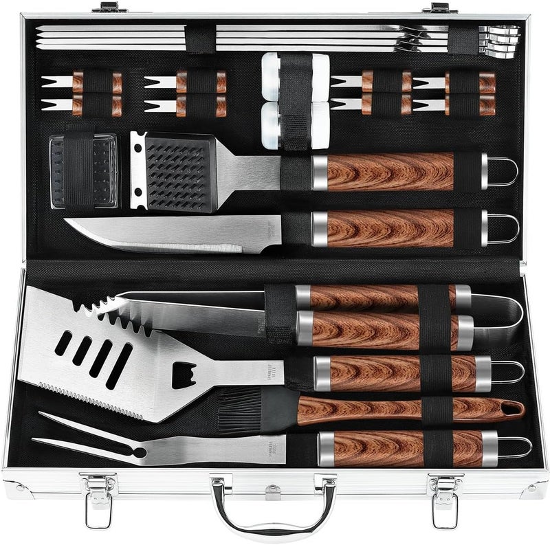 POLIGO 22PCS Heavy Duty BBQ Grill Accessories Set, Non-Slip Grill Tools for Outdoor Grill Set Thicker Stainless Steel Grill Utensils Set, Deluxe Grilling Tools Set in Aluminum Case Ideal Gifts for Men - Image 1
